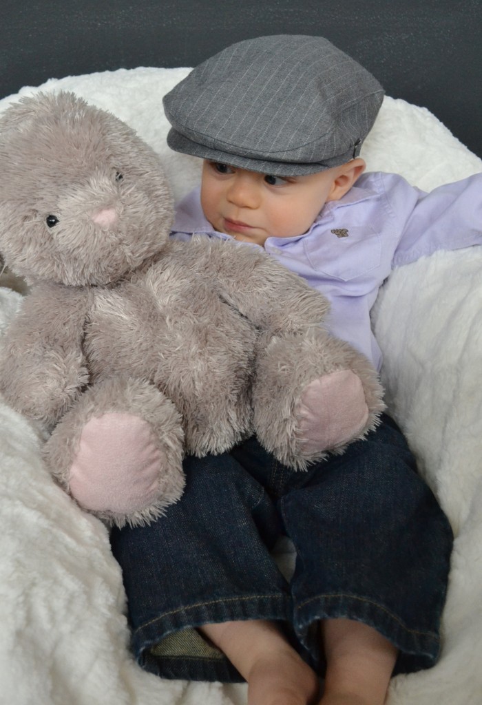 We bought this bunny last year when T man was in the NICU. He was not happy sharing the pic with him this year.