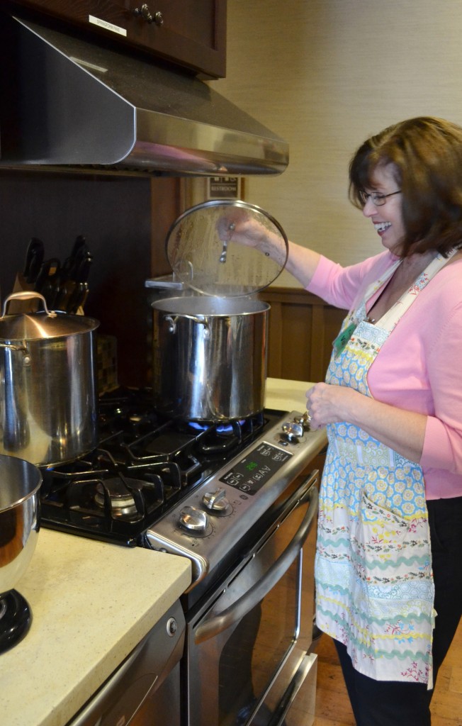 Mom making her famous sweet potato casserole for the Ronald McDonald House on Easter.